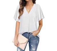 BAWUTZ Camicetta Estiva da Donna, Top e Camicie estive a Maniche Corte, Top Eleganti con Scollo a V drappeggiati, Camicetta Camicia con Scollo a V, Top Eleganti a Maniche Corte (L,Weiß)