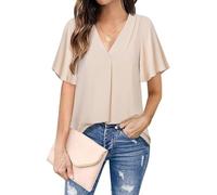 BAWUTZ Camicetta Estiva da Donna, Top e Camicie estive a Maniche Corte, Top Eleganti con Scollo a V drappeggiati, Camicetta Camicia con Scollo a V, Top Eleganti a Maniche Corte (XXL,Aprikose)