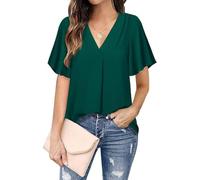 BAWUTZ Camicetta Estiva da Donna, Top e Camicie estive a Maniche Corte, Top Eleganti con Scollo a V drappeggiati, Camicetta Camicia con Scollo a V, Top Eleganti a Maniche Corte (M,Grün)