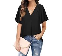 BAWUTZ Camicetta Estiva da Donna, Top Eleganti con Scollo a V drappeggiati, Camicetta Camicia con Scollo a V, Top Eleganti a Maniche Corte (L, Nero)