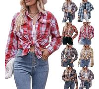 BAWUTZ Camicia a Quadri da Donna, Camicia a Quadri da Donna con abbottonatura, Camicia a Quadri a Maniche Lunghe, Streetwear Caldo e Moderno per l'uso Quotidiano (S,Rot)