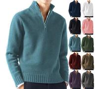 BAWUTZ Colletto alla Coreana con Cerniera da Uomo, Maglione Lavorato a Maglia da Uomo, Maglione Invernale da Uomo con Zip, Maglione da Uomo per Il Tempo Libero e vestibilità Slim (M,Himmelblau)