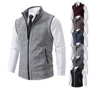 BAWUTZ Gilet Invernale da Uomo, Gilet da Uomo, Gilet Lavorato a Maglia, Cardigan Senza Maniche con Colletto rialzato, Giacca Senza Maniche, Adatto per Ciclismo, Corsa, Escursionismo (XL,Grau A)