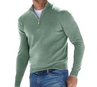 BAWUTZ Maglione Basic con Zip in Cashmere da Uomo, Polo da Uomo, Classico, Maglione da Uomo con Scollo a V, Maniche Lunghe, Tocco Morbido, Zip a Un Quarto (L,Grün)