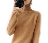BAWUTZ Maglione da donna, in cashmere, a collo alto, 100% cashmere, a maniche lunghe, per il tempo libero, colletto alto, a maniche lunghe, per autunno e inverno, Cammello dorato, L