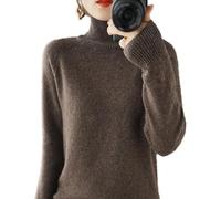 BAWUTZ Maglione da donna, in cashmere, a collo alto, 100% cashmere, a maniche lunghe, per il tempo libero, colletto alto, a maniche lunghe, per autunno e inverno, Colore caffè., xxl