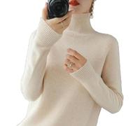 BAWUTZ Maglione da donna, in cashmere, a collo alto, 100% cashmere, a maniche lunghe, per il tempo libero, colletto alto, a maniche lunghe, per autunno e inverno, panna, xxl