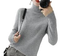 BAWUTZ Maglione da donna, in cashmere, a collo alto, 100% cashmere, a maniche lunghe, per il tempo libero, colletto alto, a maniche lunghe, per autunno e inverno, grigio., xxl