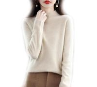 BAWUTZ Maglione in Cashmere da Donna, 100% Solido Maglione a Collo Alto Camicetta, Maglione Lavorato a Maglia Colletto rialzato Maglione a Collo Alto a Maniche Lunghe (XL,Cremefarben)