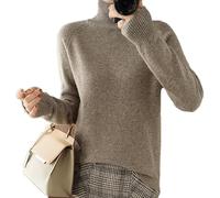 BAWUTZ Maglione in cashmere da donna, a collo alto, a maniche lunghe, per il tempo libero, con colletto alto, a maniche lunghe, per autunno e inverno, cammello, XL