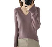 BAWUTZ Maglione in Cashmere da Donna, Maglione con Scollo a V Maglione Autunnale e Invernale,Maglione Lavorato a Maglia Maglione a Maniche Lunghe, Maglione Casual Sciolto da Donna (M,Lila)