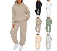 BAWUTZ Tuta da donna per il tempo libero con cappuccio, set tuta da jogging da donna, tuta per il tempo libero,felpa con cappuccio a maniche lunghe, tuta da donna per il tempo libero (S,Khaki)
