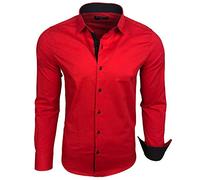 Baxboy Camicia da uomo a maniche lunghe/affari per il tempo libero matrimonio/facile da stirare/slim fit/tuta collo Kent Camicia B-500, Colore: rosso, XXXL