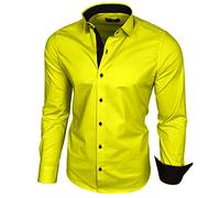 Baxboy Camicia da uomo a maniche lunghe/Business Tempo libero Matrimonio/Facile da stirare/Slim-Fit/Completo Collo Kent Camicia B-500, giallo., S