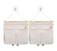 Baxcdyswe 2 Pezzi Borsa Portaoggetti da Parete, Tasche Organizzatore da Appendere Borse Porta, Organizer Appeso Tasca in Tessuto Lino Cotone Impermeabile per Camera, Cucina, Bagno, Dormitorio (Beige)