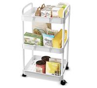 Baxcdyswe 3 Livelli Carrello Cucina Salvaspazio, Scaffale Plastica 38 × 25 × 76 cm, Bianco Carrello Ruote Portatutto Cucina Portaoggetti Multifunzionale per Bagno Ufficio Soggiorno Spazi Ristretti
