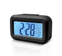 Baxcdyswe Sveglia da Comodino, Orologio a Batteria, Veglia LCD Orologio Sveglia Digitale Senza Ticchettio con Display Data, Temperatura, Funzione Snooze per Camera Da Letto, Scrivania, Viaggi (Nero)