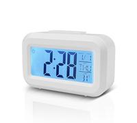 Baxcdyswe Sveglia da Comodino, Orologio a Batteria, Veglia LCD Orologio Sveglia Digitale Senza Ticchettio con Display Data, Temperatura, Funzione Snooze per Camera Da Letto, Scrivania, Viaggi (Bianco)