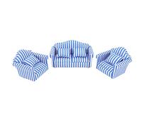 Baxnore 3 pezzi set di divani per casa delle bambole divano doppio in stoffa di pino 2 divani singoli divano in miniatura con strisce di colore chiaro per 1 12 decorazioni per la c (Blu)