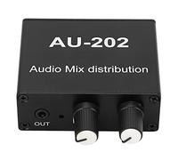 Baxnore AU 202 Amplificatore audio, Lega di alluminio 2 ingressi 2 uscite Jack da 3,5 mm Plug Play Amplificatore mix audio, Distributore misto audio stereo per Studio