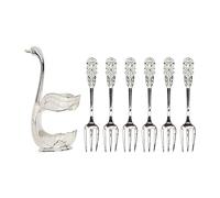 Baxnore Base a forma di cigno Set di stoviglie per caffè Base a forma di cigno in metallo alluminio elegante di lusso con 6 forchette per bar di casa, caffetteria, feste, caffè, mi