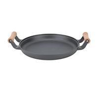 Baxnore BBQ Grill Padella Rotonda in ghisa Rotonda friggere padelle di arrosto di Carne Doppia Manici in Legno per Le riunioni del Barbecue in Campeggio (30 cm/11.81in)