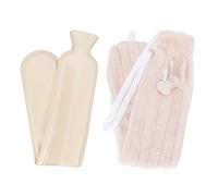 Baxnore Bottiglia d'acqua calda con copertura soffice morbida, design a strisce lunga per spalla del collo calore inverno da viaggio inverno cuscinetto da viaggio perdite in gomma (Beige)