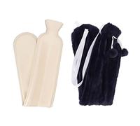 Baxnore Bottiglia d'acqua calda con copertura soffice morbida, design a strisce lunga per spalla del collo calore inverno da viaggio inverno cuscinetto da viaggio perdite in gomma (Blu scuro)
