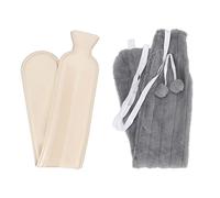 Baxnore Bottiglia d'acqua calda con copertura soffice morbida, design a strisce lunga per spalla del collo calore inverno da viaggio inverno cuscinetto da viaggio perdite in gomma (Grigio scuro)