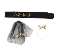 Baxnore Bride To Be Tiara Corona nuziale nera lucida con set di velo e fascia per feste di addio al nubilato Docce nuziali Decorazioni in raso oro glitterato