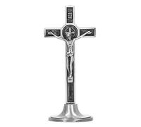 Baxnore Croce cattolica realizzata a mano in lega di zinco crocifisso religioso in piedi con base rimovibile decorazione da appendere alla parete per la casa, chiesa, altare, batte (Argento)
