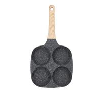 Baxnore Padella per uova da 4 tazze, pentole per colazione in alluminio antiaderente con manico in legno per cucinare in famiglia, pancake, hamburger e altro ancora 19x18,5x2,5 cm (Stile regolare)