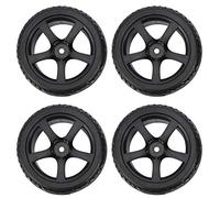Baxnore Pneumatici in gomma RC ruota di plastica ruota a 5 pneumatici a pianta ad alte prestazioni durevoli senza colpa per clima per auto da 1/10 in scala rc nere 67mm x 26 mm 4pc