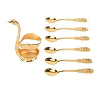 Baxnore Set di cucchiai di caffè in metallo, cucchiai da dessert dorato, organizzatore compatto, accessori per porzione di caffetteria per casa con porta base per gelati per gelati