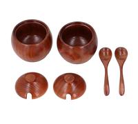Baxnore Set saliera in legno Barattoli portaoggetti in legno di giuggiola premium con coperchi e cucchiai per l'organizzazione della 2 set 6 pezzi