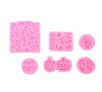 Baxnore Stampi in silicone di Halloween Set di 6 stampi da forno durevoli antiaderenti premium per decorazioni per torta di fondente al cioccolato fai -da -te tema spettrale rosa
