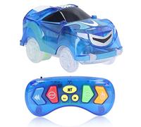 Baxnore Traccia Auto con 6 luci LED Telecomando Illumina la pista Musica per auto Effetti sonori per la corsa su pista di dinosauro Compatibile con la maggior parte dei set di pist (Blu)