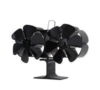 Baxnore Ventilatore per Stufa Alimentato a Calore 6 Pale Doppia Testa Non Elettrico Ventilatore per Camino per Uso Domestico Alluminio Nero Grande Flusso d'Aria Funzionamento Silen