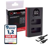 Baxxtar 18792 LP-E5 Caricabatterie (Ingresso USB-C e Micro-USB), LPE5 Caricatore Dual LCD compatibile con Canon EOS 450D 500D 1000D Rebel XS XSi T1i Kiss X2 X3 F