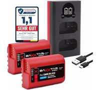Baxxtar 2x batteria DMW-BLK22 2600 mAh + caricatore dual LCD | USB-C e Micro-USB - per Panasonic Lumix S5, S5 II/IIX, G9, GH5, GH5 II, GH5S, GH6, GH7 - kit per video e set