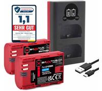 Baxxtar 2x Batteria LP-E6NH V1 MaxProtect (2600mAh) sensore NTC attivo, custodia V1, anche compatibile con Canon R5 R5c R6 R6II R7 (con caricatore 18602 Mini USB LCD)