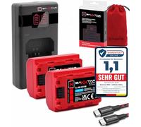 Baxxtar 2x NP-FZ100 Batteria 2600mAh + Caricatore Dual USB-C PD con display LCD - per Sony Alpha A1 A9 II A7 III/IV A7R A7S FX3 FX30 A6600 A6700 - ricarica rapida QC/PD, solo 60 g da viaggio