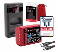 Baxxtar MaxProtect BLX-1 2400mAh Batteria-Set + caricatore PD USB-C - ricambio per Olympus/OM System BLX-1 - per OM-1 OM-3 - con sensore NTC e custodia V1