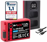 Baxxtar Pro EN-EL25 Batteria (1350mAh sensore NTC custodia protettiva V1) con Caricatore Doppio (LCD USB-C Micro-USB) compatibile con Nikon EN-EL25a Z30 Z50 Z50II ZFC Z FC EN EL25 EL25a ENEL25