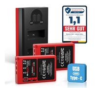 Baxxtar Set 2X BLS-5 1100mAh + Caricabatterie 18802 USB-C Dual LCD | Compatibile con Olympus BLS-5 BLS-50 E-450 Pen E-P3 E-PL2-E-PL9 PM1 PM2 Stylus 1