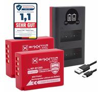 Baxxtar Set - 2X NP-W126s MaxProtect Batteria 1140mAh & Caricabatterie USB | Compatibile con Fujifilm FinePix X-M5 X-M1 X100F X100V XT3 XA3 XA5, batteria di ricambio con NTC-Sensor e box protettivo
