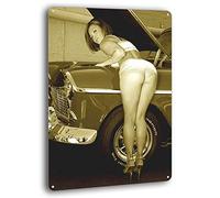 BAYABU Work Heels Pinup Girl Sexy Hot Rod Car Garage Man Cave Decor metallo Targa divertente poster Bar Wall Decor 20,3 x 30,5 cm