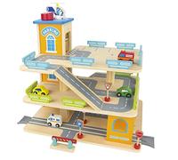 Bayagu Garage Giocattolo a 3 Piani con Ascensore | Con ascensore manuale, rampe, eliporto, segnaletica e 4 macchinine. Ideale per gioco creativo e regalo.