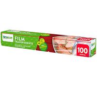 Bayeco - Carta Film Trasparente - Elevata aderenza - Astuccio con sega da taglio - Adatto al contatto con alimenti - Colore trasparente - Rotolo carta pellicola cucina da 100 metri