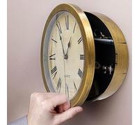 bayehngs Orologio da parete vintage con cassaforte nascosta, 25,4 cm, funzionamento a batteria, orologio da parete silenzioso, al quarzo, in plastica, con scomparto segreto (oro)